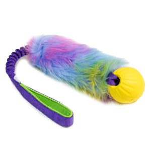 Rainbow faux fur bungee with durafoam ball